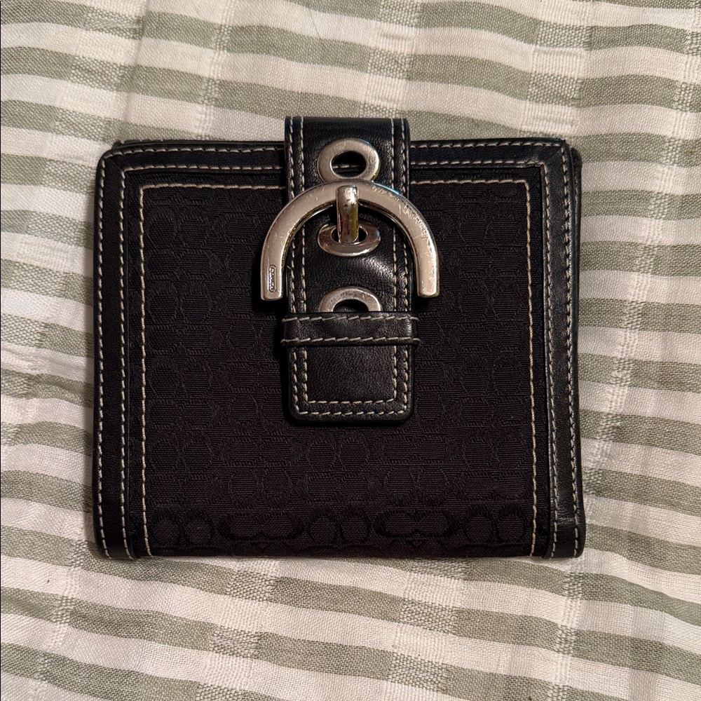 Coach Black Canvas Wallet with Silver-Tone Buckle